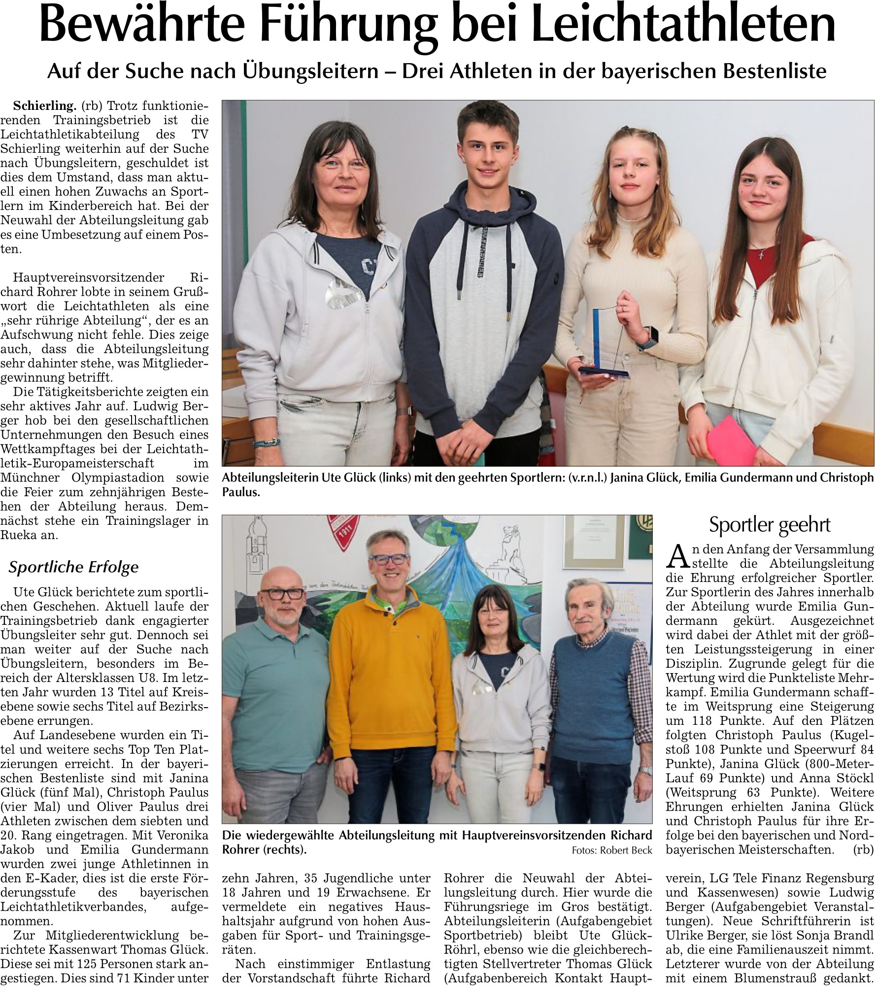 2023 03 22 Allgemeine Laber Zeitung Bewaehrte Fuehrung bei Leichtathleten
